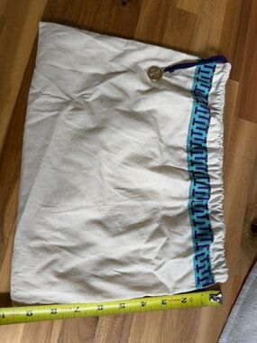 Tory Burch Canvas Drawstring purse bag with Blue Geometric Trim